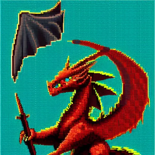 Prompt: pixel art of a dragon, digital art