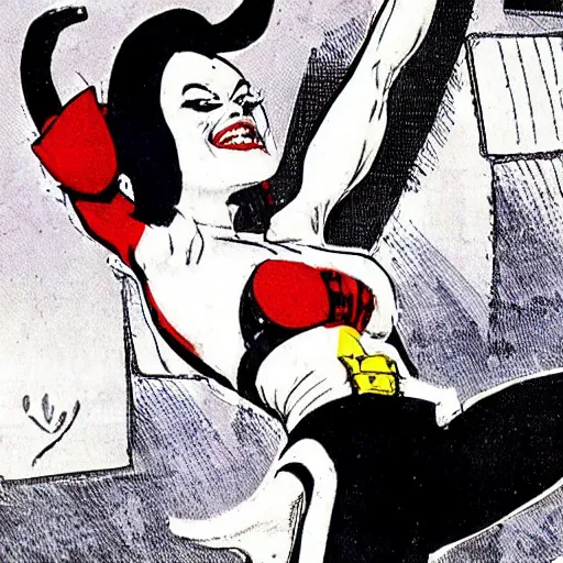 Prompt: classic Harley Quinn doing a cartwheel