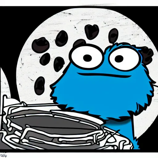 Prompt: the cookie monster plays on drums, Digital Art