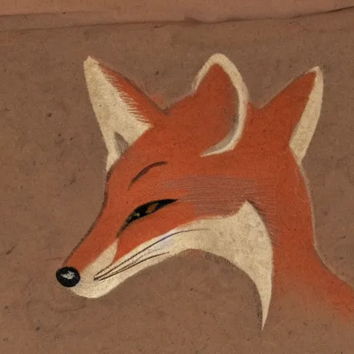 Prompt: anthropomorphic fox man, cave painting