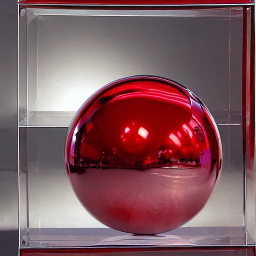 Prompt: chrome spheres on a red cube by henry justice ford