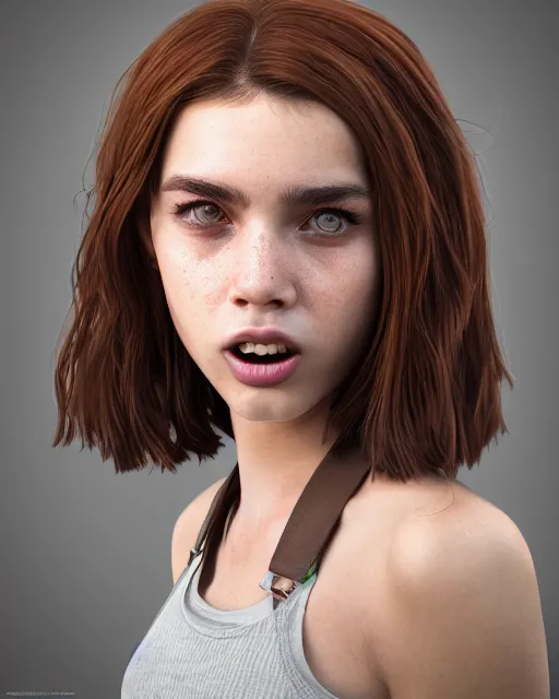 Prompt: symmetry!! portrait of 1 5 - year - old girl with voluminous bushy brown hair, large front teeth, and bright piercing brown eyes, unreal 5, daz, hyperrealistic, octane render, cosplay, rpg portrait, dynamic lighting