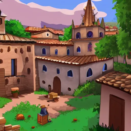 Prompt: A Spanish village. 2D videogame.