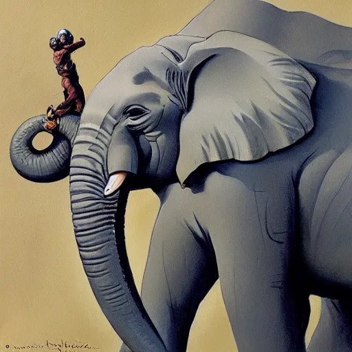 Image similar to an elephant in tactical gear in a frazetta painting