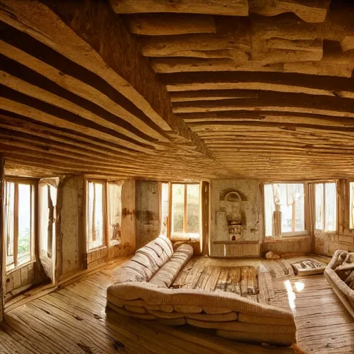 Image similar to immense and labyrinthic interior of a cosy house, weird atmosphere