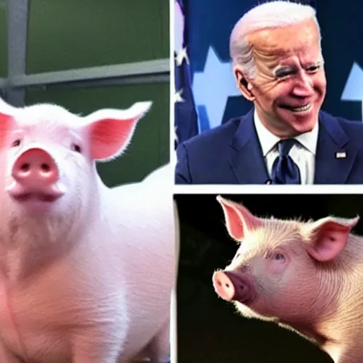 Image similar to joe biden dabbing in front of pigs