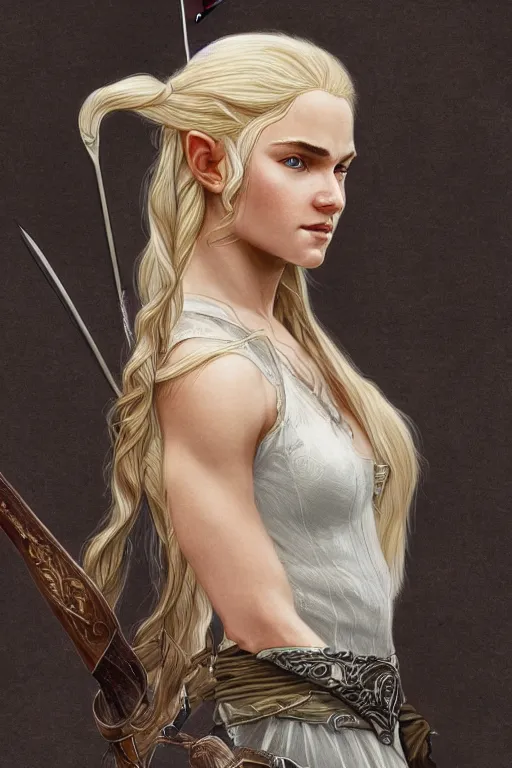 Image similar to legolas, lord of the rings elf, intricate, elegant, highly detailed, digital painting, artstation, concept art, smooth, sharp focus, illustration, art by artgerm and greg rutkowski and alphonse mucha