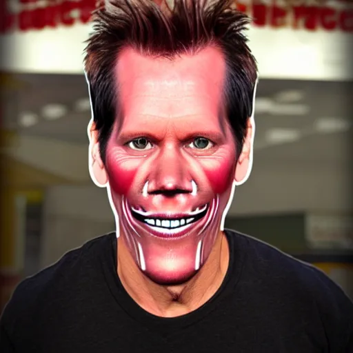 Image similar to kevin bacon face wrapped inside a cheeseburger