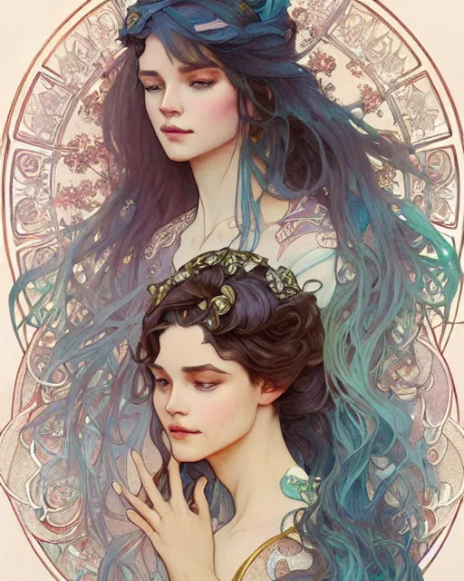 Image similar to secret romance | highly detailed | very intricate | art nouveau | gold filigree | romantic storybook fantasy | soft cinematic lighting | award - winning | disney concept art watercolor illustration by mandy jurgens and alphonse mucha and alena aenami | pastel color palette | featured on artstation