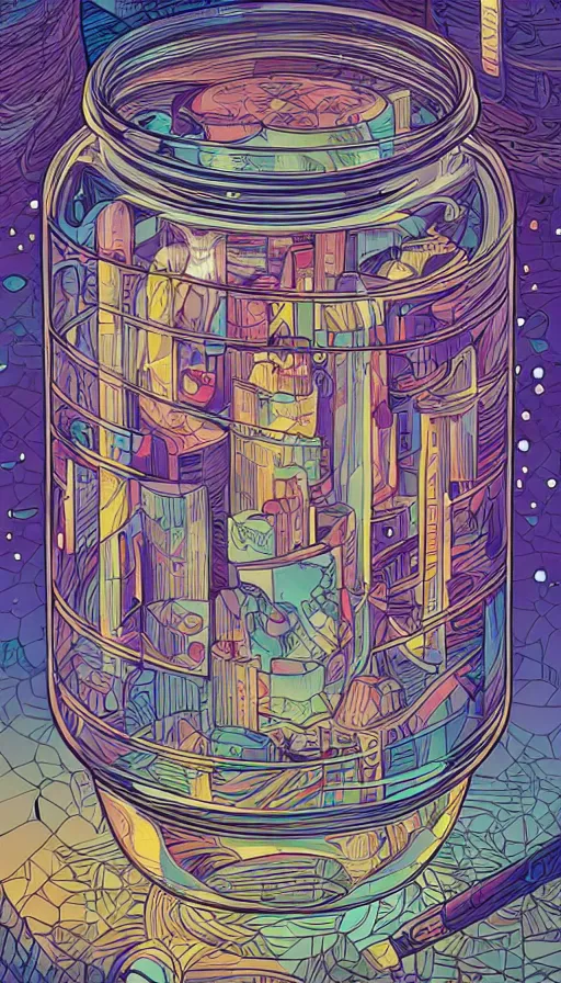 Image similar to Luminous jars full of dreams, futurism, da vinci, Dan Mumford, Josan Gonzalez