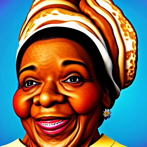 Prompt: uhd photorealistic pancake portrait of aunt jemima.