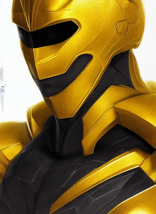 Prompt: portrait, head and torso only, yellow ranger, trending on artstation, concept art, movie poster, fine detail, extremely detailed, sharp focus, smooth, digital illustration, by rossdraws, frank franzzeta, sakimichan, corrected hand, perfect hands, 4 k