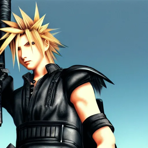 Prompt: Cloud Strife (1997) from Final Fantasy 7, GTA Cover Art, 4k 1080p,