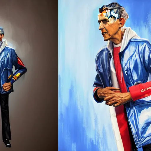 Prompt: an oil painting of barack obama wearing the supreme drip jacket, by artgerm, hd, hdr, ue 5, ue 6, unreal engine 5, realistic anime 3 d style, cinematic 4 k wallpaper, 8 k, ultra detailed, gta cover art, high resolution, artstation, award winning