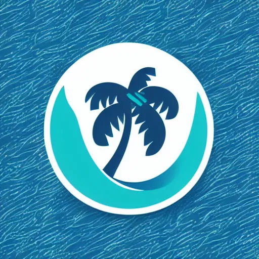 Image similar to waves in bottom front of a palm tree in front of a giant volleyball vector logo, professional sports style, flat colour, svg, professional, sharp edges