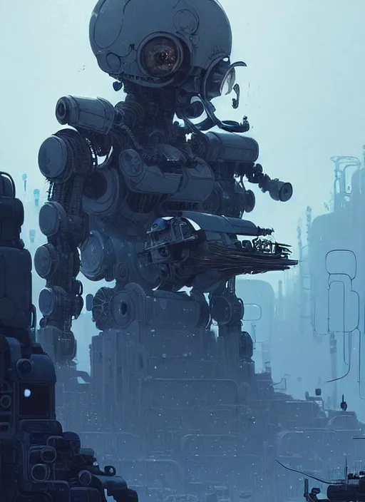 Image similar to highly detailed portrait of a moody frostpunk long blonde hair lady with mecha droid robot companion, stray wiring by atey ghailan, james gilleard, by joe fenton, by greg rutkowski, by greg tocchini, by kaethe butcher, 4 k resolution, gradient blue, black and white color scheme!!! ( ( glaciated dystopian city background ) )