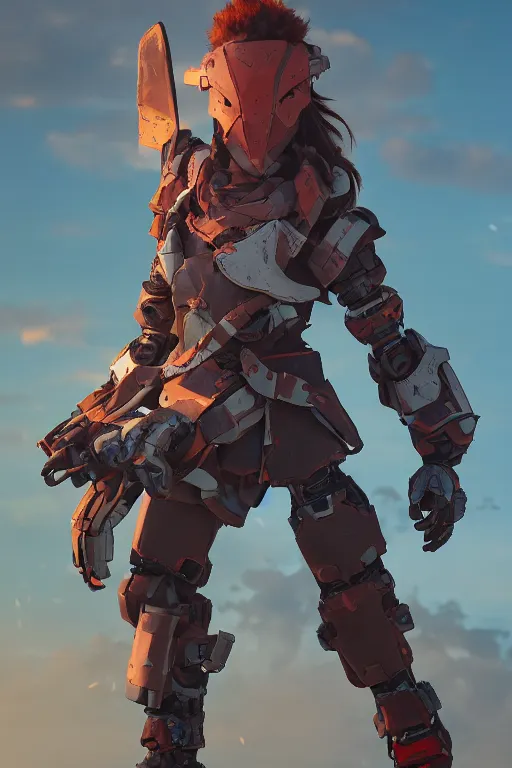 Image similar to combination suit armor aloy horizon forbidden west horizon zero dawn robot ninja mask helmet backpack tribal, aesthetic octane render, 8 k hd resolution, by ilya kuvshinov and cushart krentz and gilleard james radiating a glowing aura cgi rtx 2 0 2 2