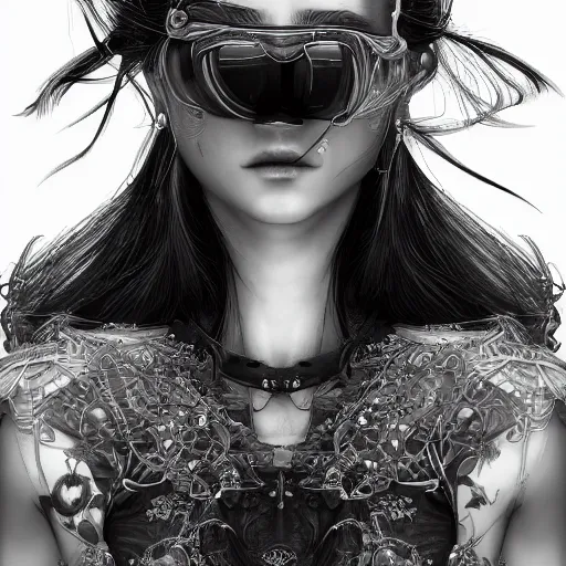Prompt: the portrait of an absurdly beautiful, graceful, elegant, sophisticated, fashionable cyberpunk gravure idol, an ultrafine hyperdetailed illustration by kim jung gi, irakli nadar, intricate linework, bright colors, porcelain skin, unreal engine 5 highly rendered, artstation, global illumination, radiant light, detailed and intricate environment