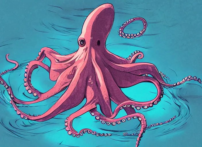 Image similar to a study of cell shaded cartoon of an octopus underwater, underwater photo, road, illustration, wide shot, subtle colors, post grunge, concept art by josan gonzales and wlop, by james jean, Victo ngai, David Rubín, Mike Mignola, Laurie Greasley, highly detailed, sharp focus, alien, Trending on Artstation, HQ, deviantart, art by artgem