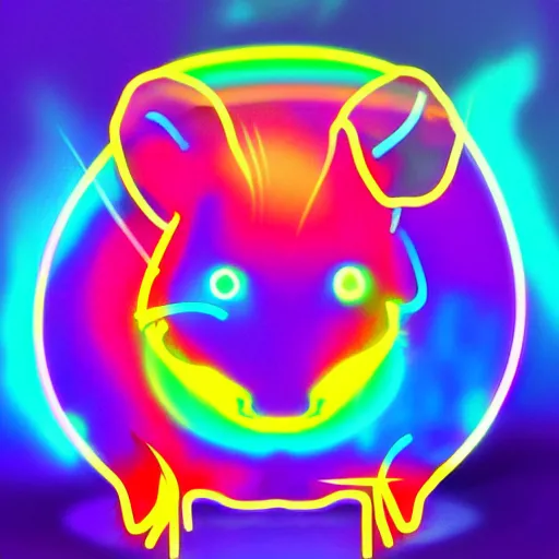 Image similar to cyberpunk hamster! holding rainbow! gem! crystal, neon lights, light reflection, 8 k, hd