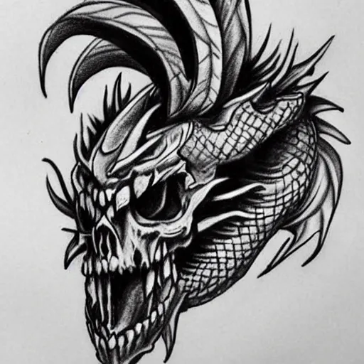 Japanese Samurai Death Tattoo Art Dragon Skull Floral 2023 A1