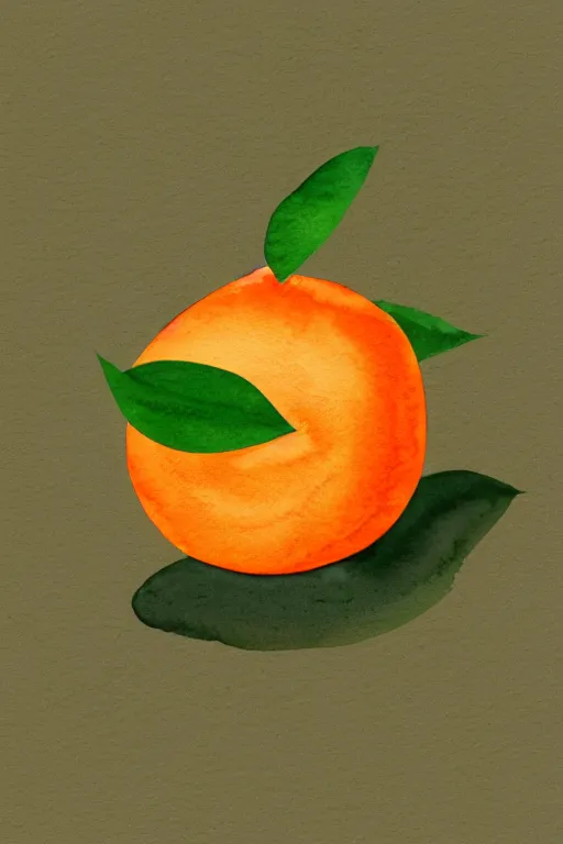 Image similar to minimalist watercolor art of an orange with green leaves, illustration, vector art