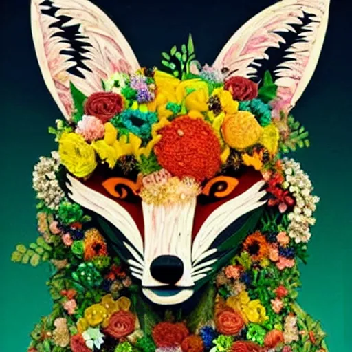 Image similar to made of flowers, made of flowers, made of flowers, fox made of flowers, fantasy art