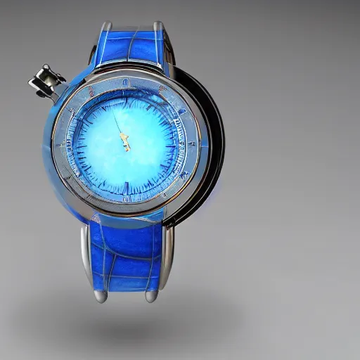 Prompt: a luxury wristwatch made out of blue ice, attached to a molten metal rod, unreal engine