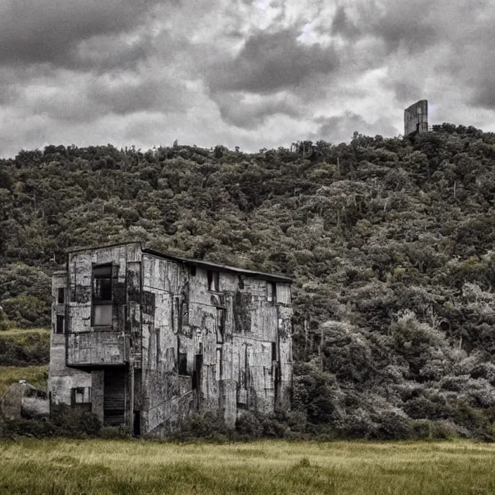 Image similar to a building in a landscape, terrifying