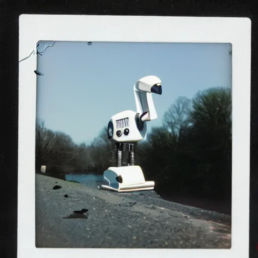 Prompt: robotic goose polaroid 1980s high quality