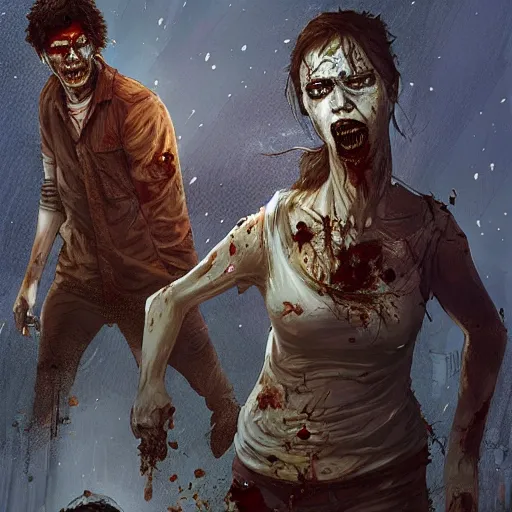 Image similar to clementine from the waking dead the last season been eaten by a couple of zombie by greg rutkowski