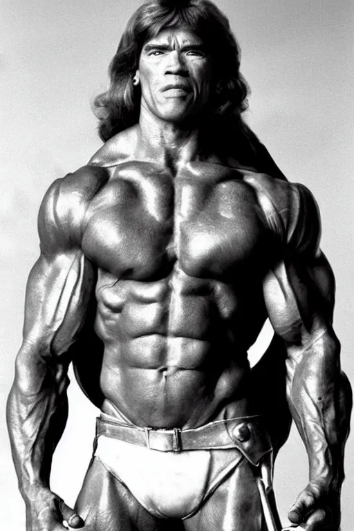 Prompt: arnold schwarzenegger as he - man, 1 9 8 5