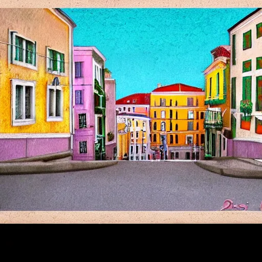 Prompt: city of lisbon, pastel soft colors, in the style of danny mcbride, knyazev konstantin