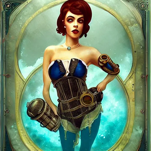 Image similar to lofi underwater bioshock steampunk portrait, Pixar style, wearing swimsuit, by Tristan Eaton Stanley Artgerm and Tom Bagshaw.