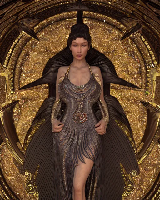 Image similar to a highly detailed metahuman 4 k close up render of a goddess bella hadid monument renaissance in iris van herpen dress schiaparelli in diamonds crystals swarovski and jewelry iridescent in style of alphonse mucha gustav klimt trending on artstation made in unreal engine 4