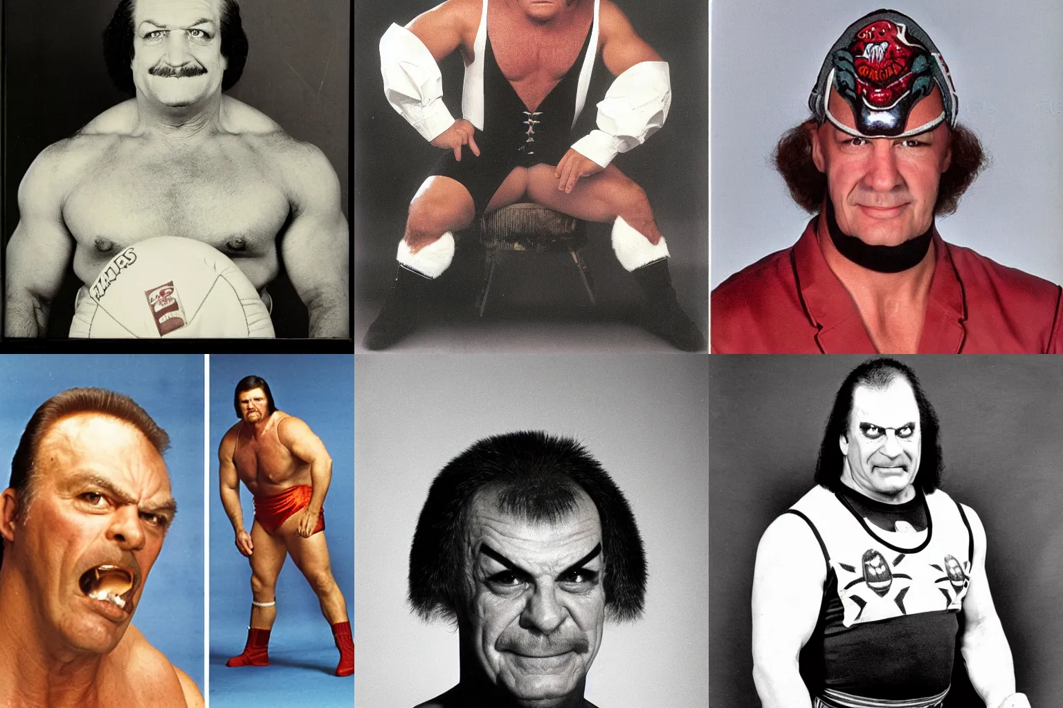 Prompt: Sears portrait studio photo of 1980's World Wrestling Federation villain Wild Turkey