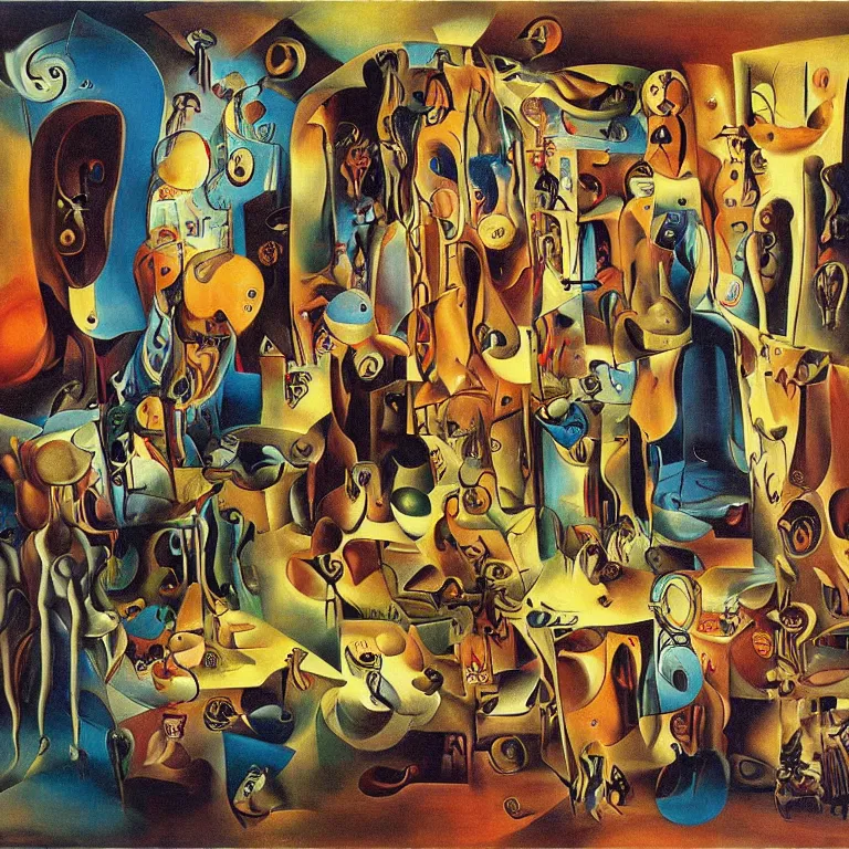 Image similar to room of chaos by salvador dali, abstract surrealism, colorful, masterpiece