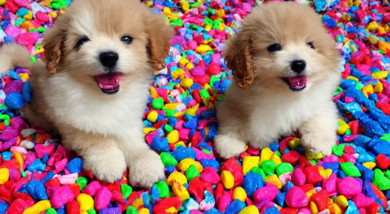 Image similar to cute fluffy puppy made of candy