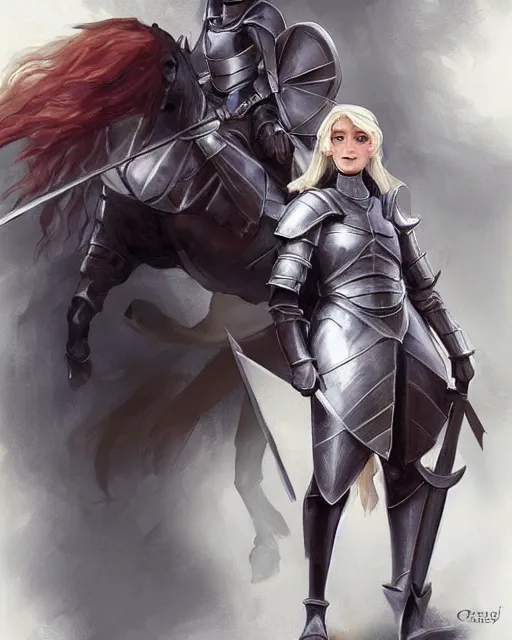 Image similar to medieval female knight wearing heavy armor, by charlie bowater, by studio ghibli, fantasy art, character concept art, digital drawing