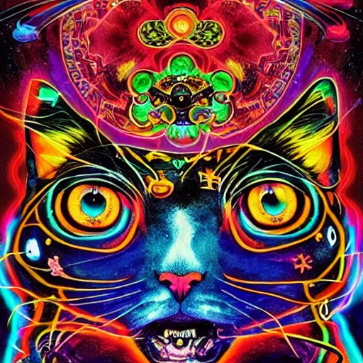 Prompt: psychedelic cat emperor of time and space hd