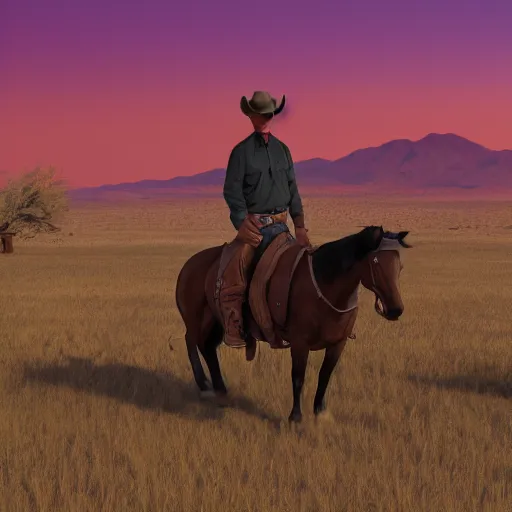 Image similar to cowboy on the range, beautiful New Mexico landscape, Art Deco, cel-shaded, unity, 8k, 4k