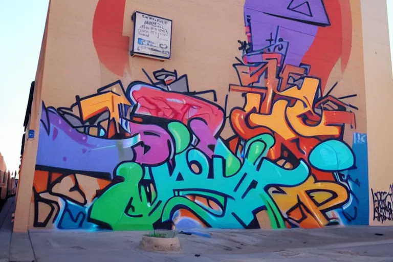 Image similar to a mural about downtown tucson, in style of graffiti street art