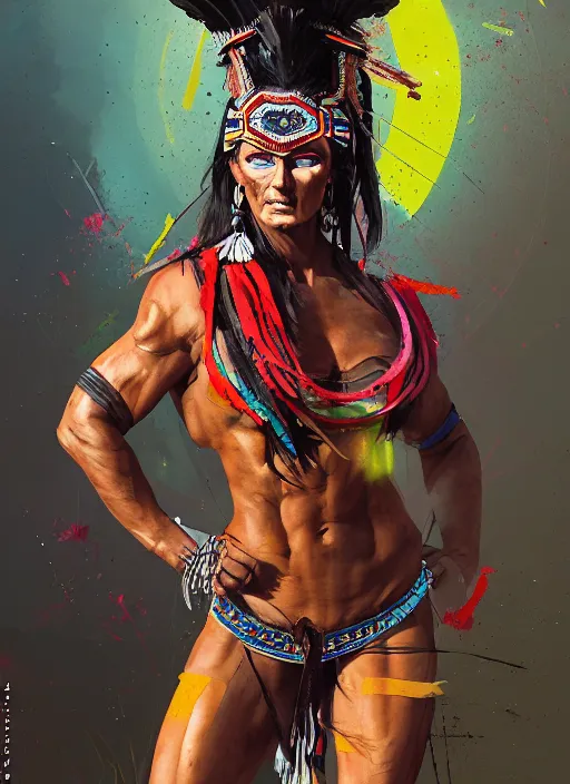 Image similar to portrait of cindy landolt as aztec dancer, by ismail inceoglu