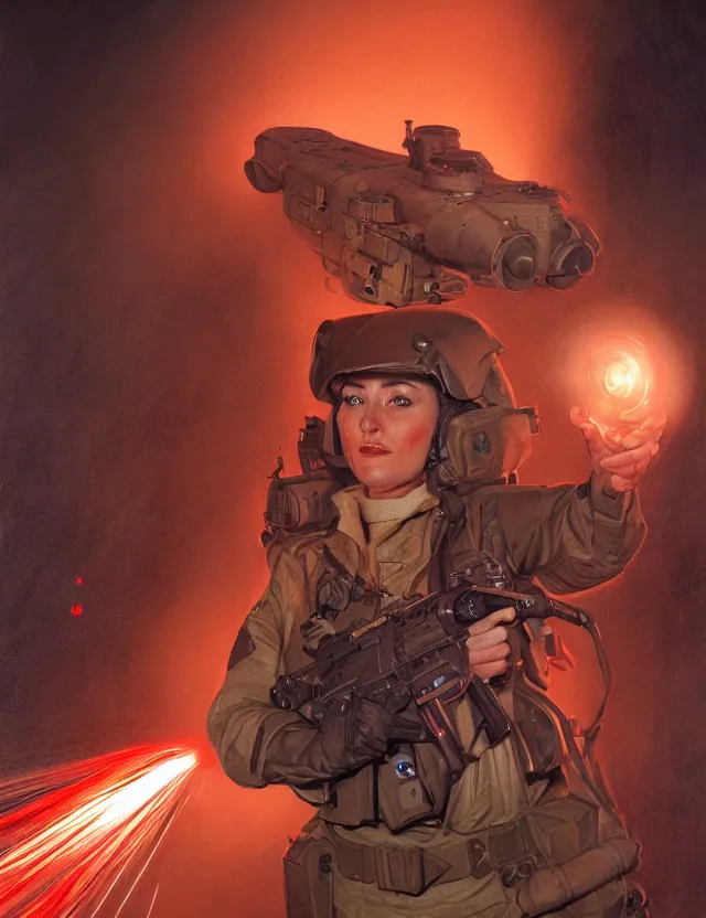 Image similar to a brown - haired woman in a military uniform hovering in the air glowing with red light and crackling energy, by frank fazetta and moebius, trending on artstation, digital art, 4 k resolution, detailed, high quality, sharp focus, hq artwork, coherent, insane detail, concept art, character concept, character full body portrait