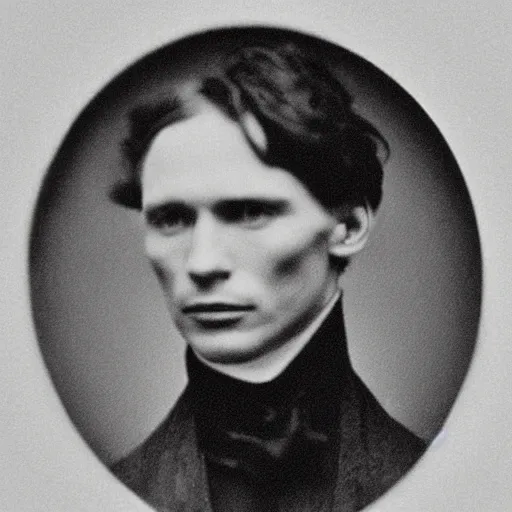Prompt: early victorian headshot photograph of a mix between cillian murphy, tom hardy and tom hiddleston, very grainy, blurry, 1 8 4 0 s, 1 8 5 0 s, realistic face, rare