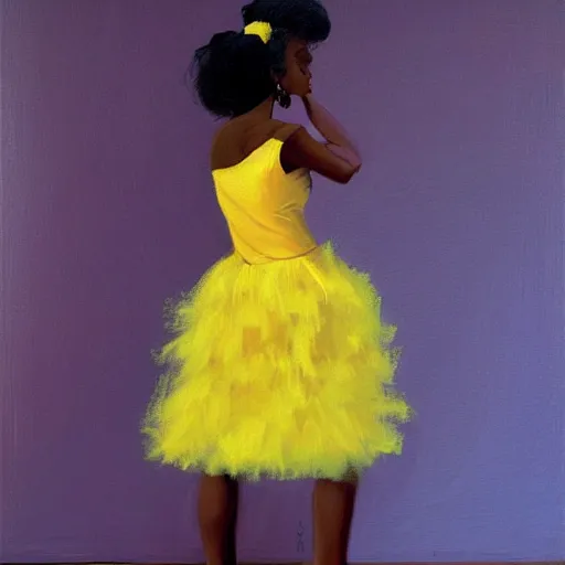 Image similar to african american woman wearing a yellow tutu, portrait artwork by jack vettriano h 6 4 0