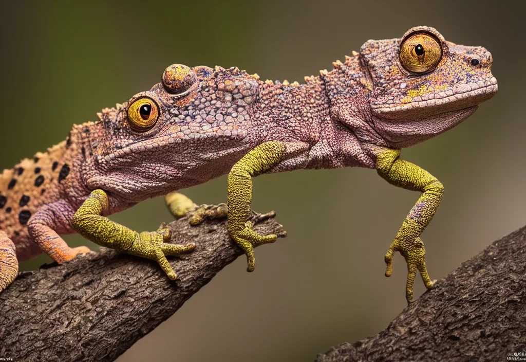 Prompt: An award winning photo of a single Tokay crocodile chameleon, environmental portrait, wildlife photography, National Geographic, 4k