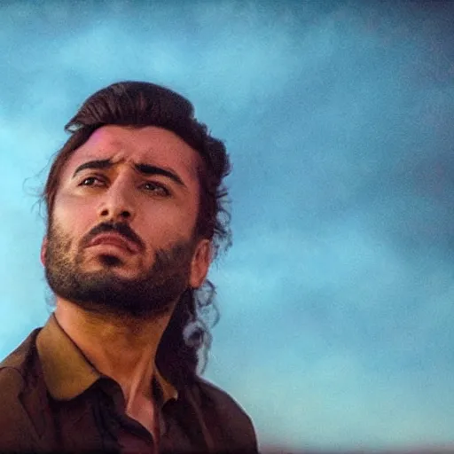 Image similar to close - up of an attractive kurdish singer in a movie directed by christopher nolan, movie still frame, promotional image, imax 7 0 mm footage