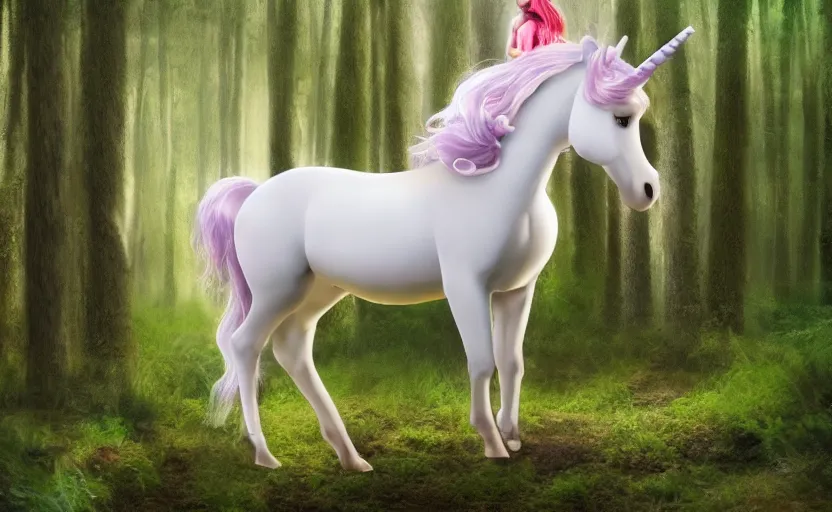 Prompt: princess riding a unicorn, in a forest clearing, ultra realistic, photorealistic, portrait,