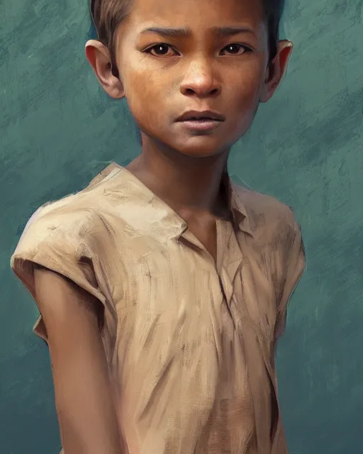 Prompt: Portrait of Migrant and Colonizer child, Migrant Colonizer morph child morph, digital painting, realistic shaded, realistic shaded lighting, fan art, pixiv, by Ilya Kuvshinov, child hybrid, realistic face and body hybrid, by magali villeneuve, Artstation, by Jeremy Lipkin and by Michael Garmash and by Rob Rey. Face retouch